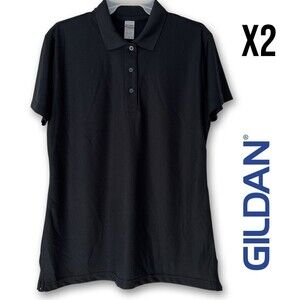 Bundle of 2 Gildan Performance Polo Shirts (LARGE) Work Uniform Black NWOT